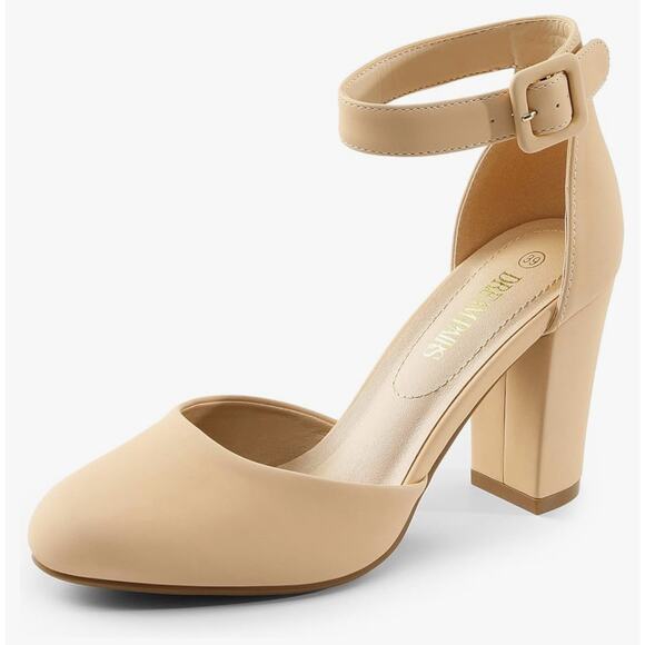Dream Pairs Beige Ankle Strap Heels - Picture 1 of 6